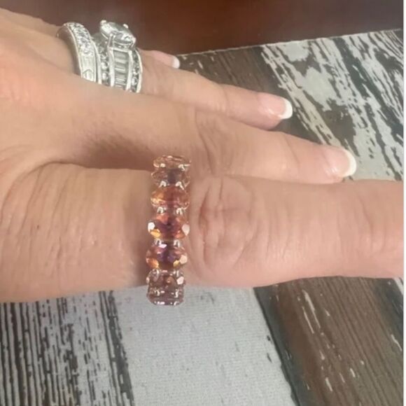 925 Eternity Band *Champagne* Oval Cut Stones Sz 8 - Picture 6 of 8